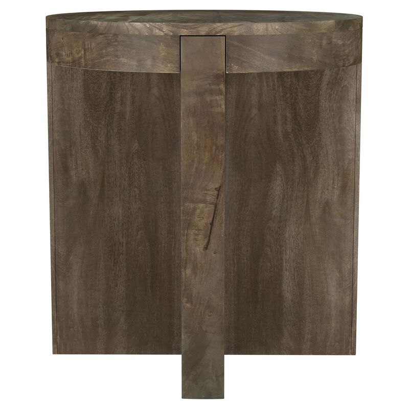 Kinaj Side End Table, Dark Brown Solid Mango Wood, Round 20 Inch - Benzara