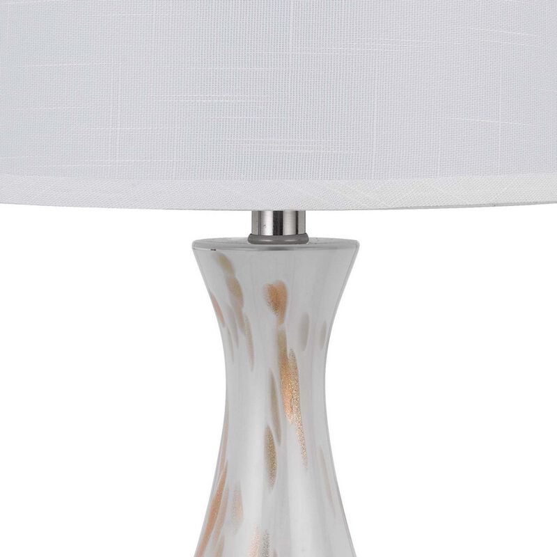 28 Inch Table Lamp Set of 2, White Shade, Elegant Curved Glass, Metal Base - Benzara