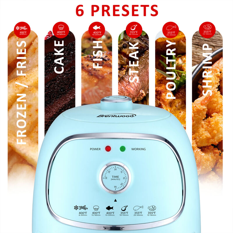 Brentwood AF-202BL 2 Quart Small Electric Air Fryer Blue with Timer and Temp Control