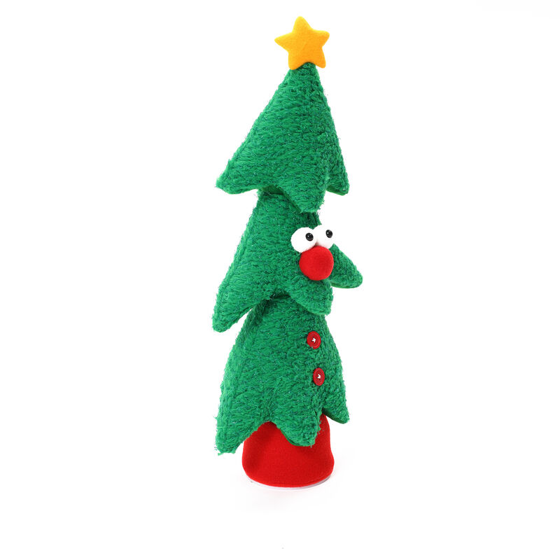 LuxenHome Animated Singing Green 17" Tall Christmas Tree Holiday Decoration, Battery Operated