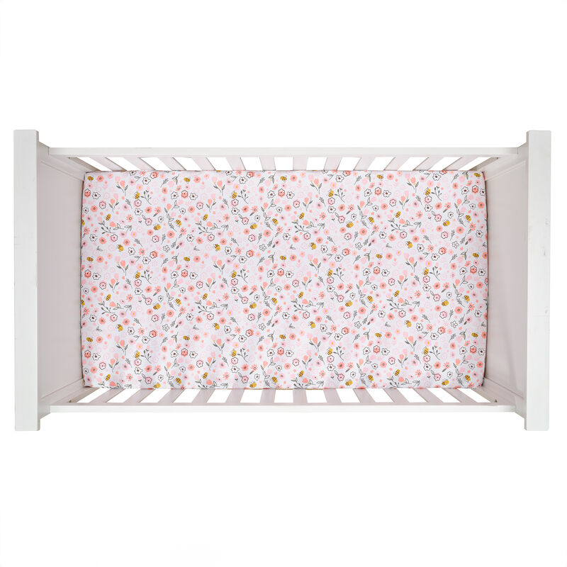 Lambs & Ivy Little Garden 100% Cotton Pink Floral Fitted Crib/Toddler Sheet