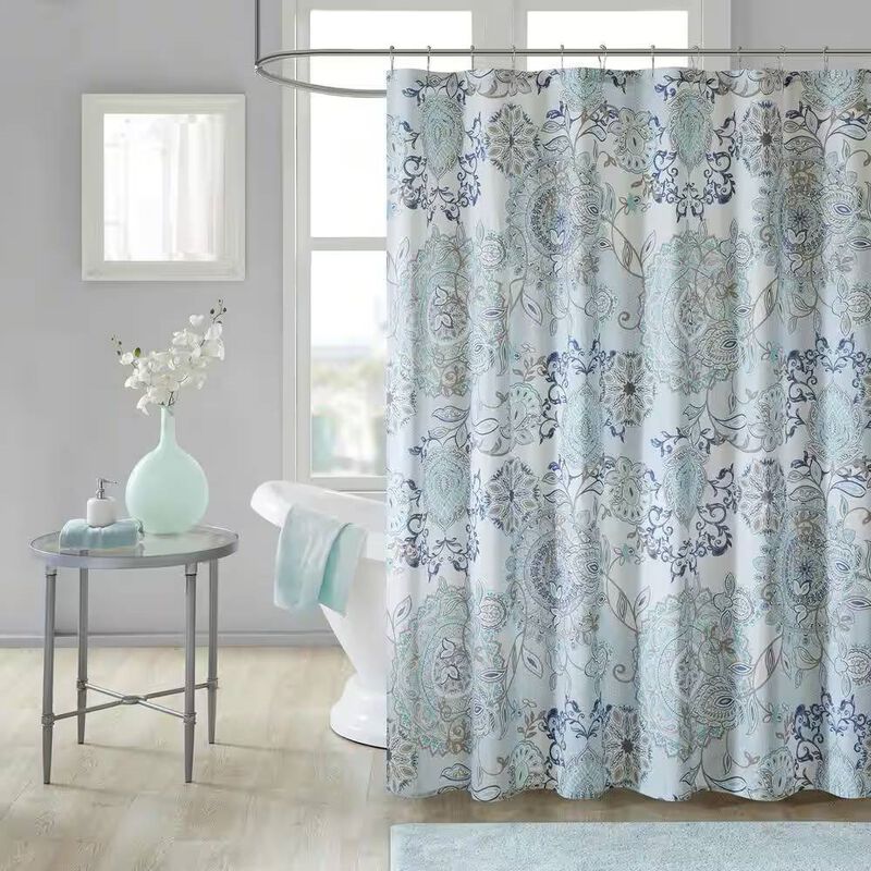 Boho Paisley Floral Cotton Shower Curtain – Elegant Watercolor Design, Machine-Washable