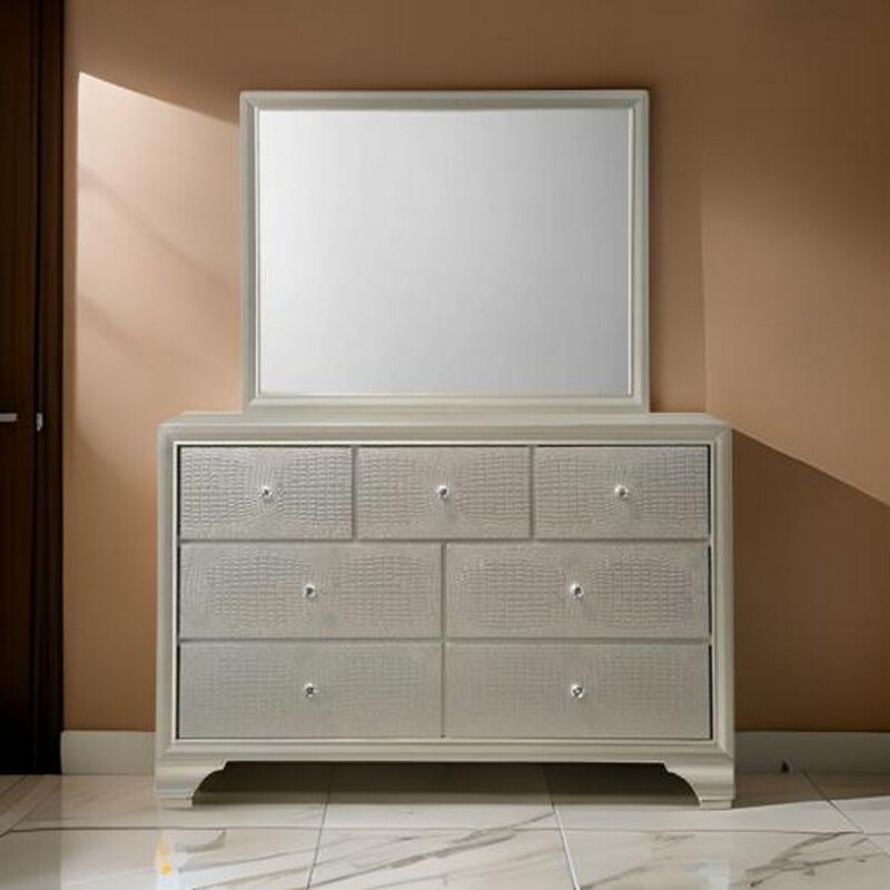 Rectangular Wood Encased Dresser Top Mirror, Champagne Silver-Benzara