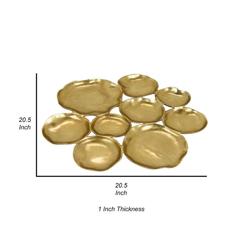 Jiva 9 Piece Decorative Bowl Set, Irregular Shaped Design, Gold Metal - Benzara