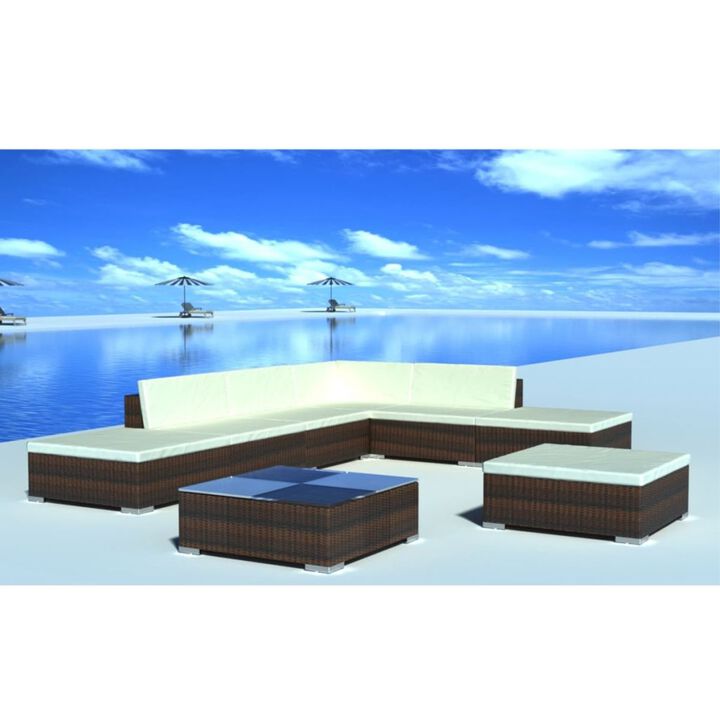 vidaXL 8 Piece Garden Lounge Set with Cushions Poly Rattan Brown
