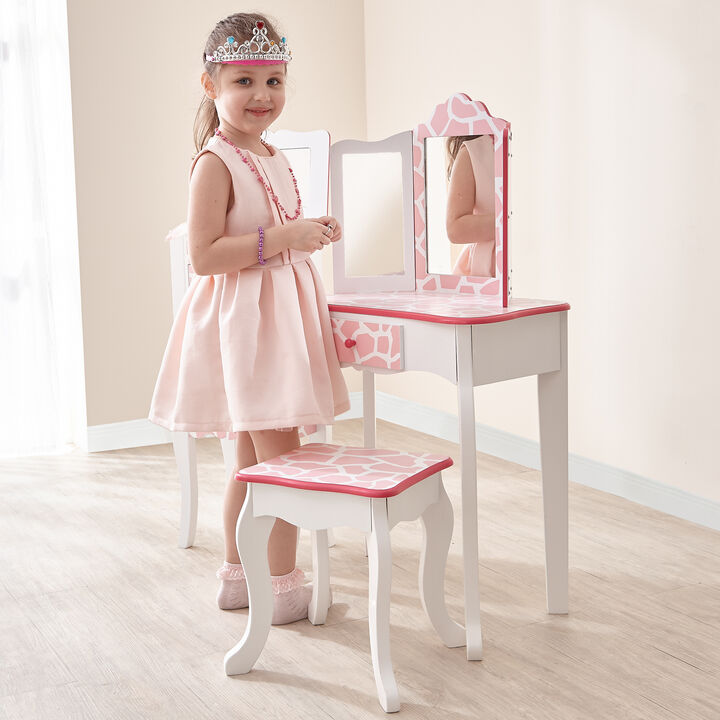 Fantasy Fields - Fashion Giraffe Prints Gisele Play Vanity Set - Pink / White