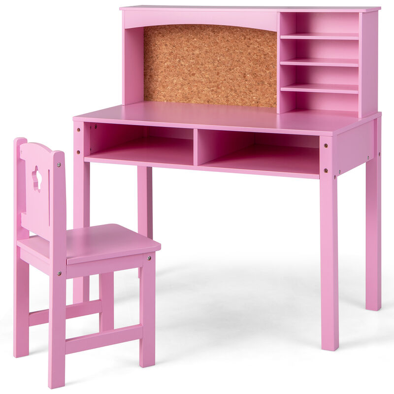 Kids Desk and Chair Set with Hutch and Bulletin Board for 3+ Kids