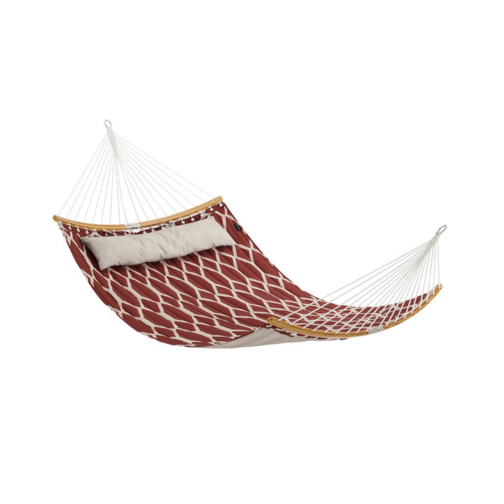 Comfortable Quilted Hammock with Curved Bamboo Spreaders & Pillow - Portable Design