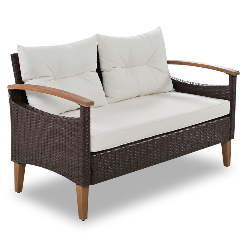 Merax 4-Piece Garden Furniture, Patio Seating Set, PE Rattan Outdoor Sofa Set