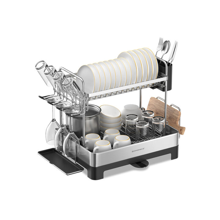 2-Tier Dish Rack with Draining Tray Space-Saving Stainless Steel Design 2-Tier Dish Rack with Draining Tray Space-Saving Stainless Steel Design