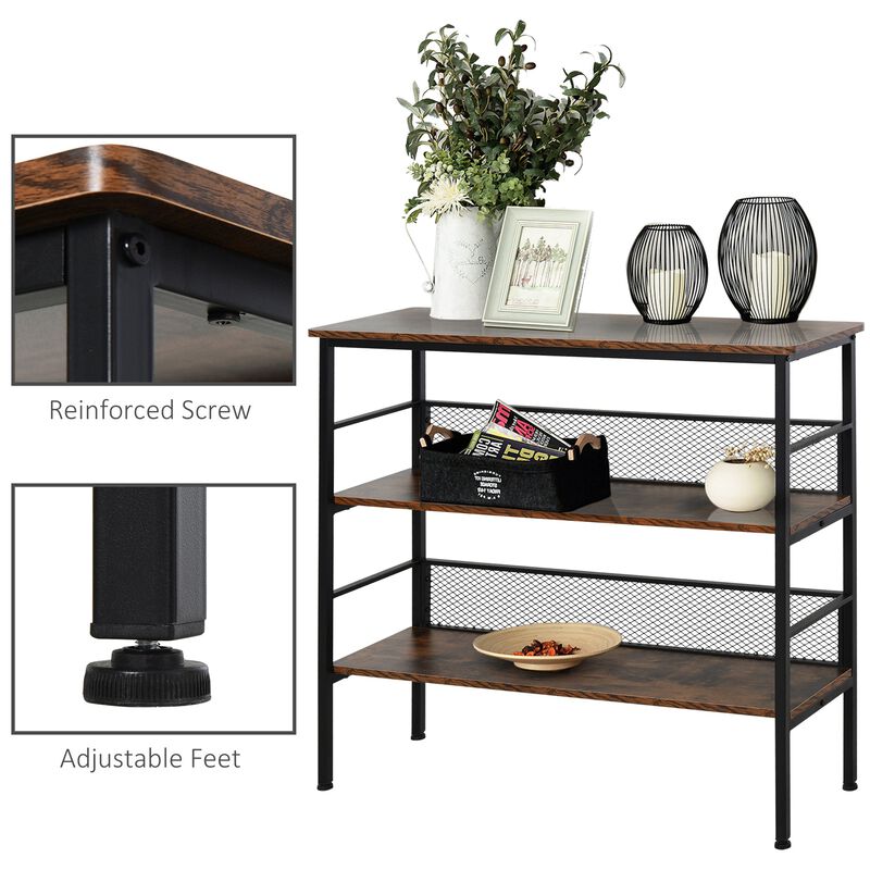Black Industrial Chic: 3-Tier Metal & Wood Console Table