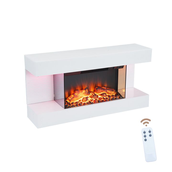 32 in. Wall Mounted Hanging Electric Fireplace with Remote Control in White