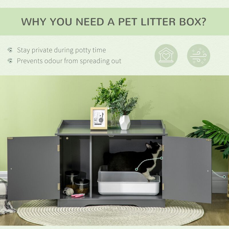 Grey Cat Furniture: Hidden Litter Box Enclosure with Adjustable Divider