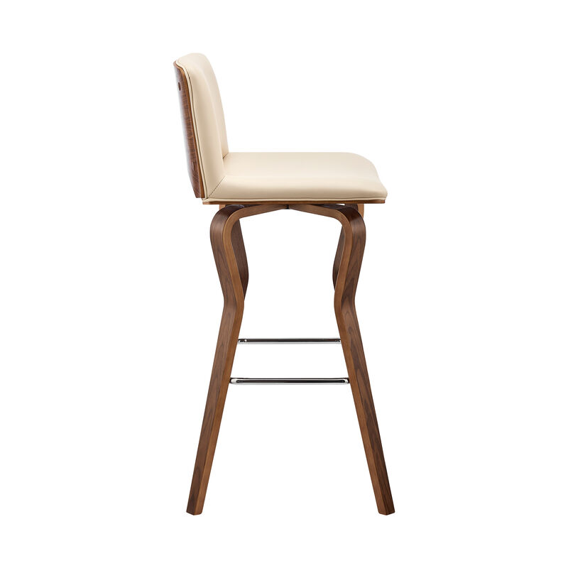 Gerty  Swivel Grey Faux Leather and Black Wood Bar Stool