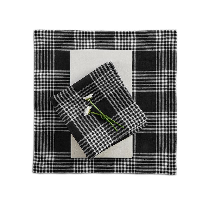 Solino Home 100% Pure Linen 14 x 14 Inch Square Placemats Set of 4 | Glen Check