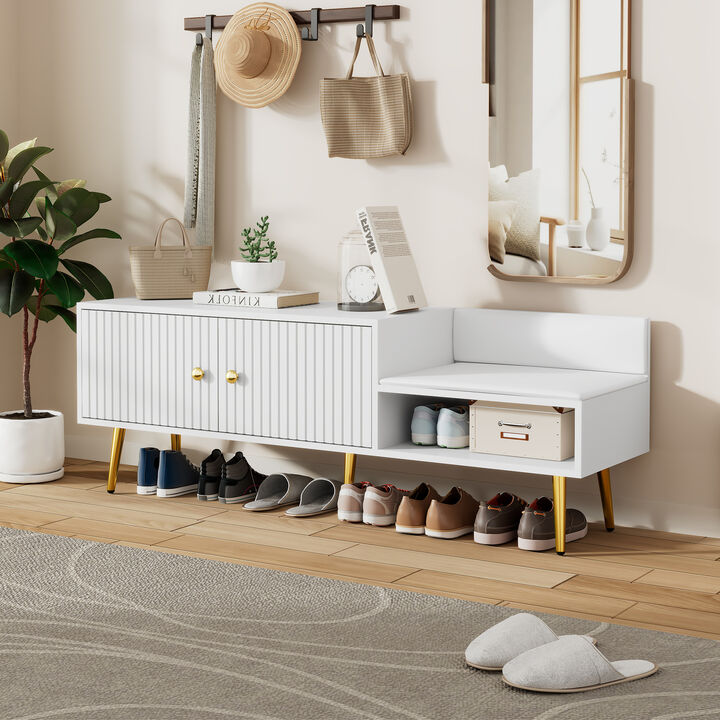 Clihome Modern Shoe Storage Bench with Hidden Storage and Upholstered Cushions for Bedside, Living Room and Entryway (White)