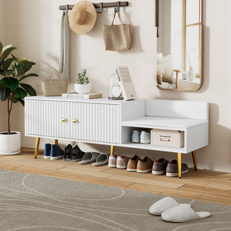 Clihome Modern Shoe Storage Bench with Hidden Storage and Upholstered Cushions for Bedside, Living Room and Entryway (White)