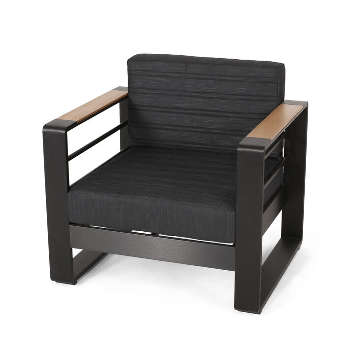 Outdoor Accent Club Chair Set of 2, Slatted Open Back, Aluminum, Dark Gray