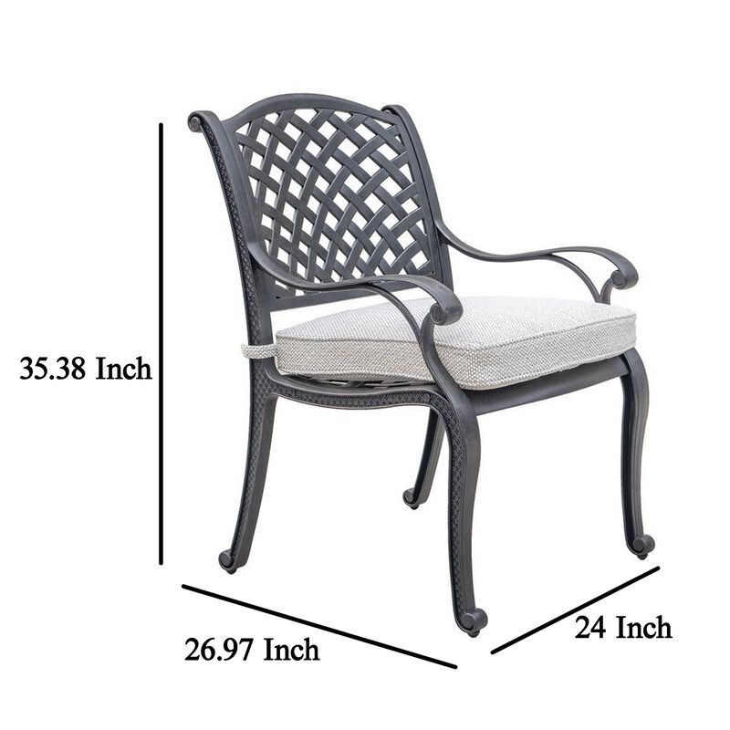 Zoe Outdoor Dining Chair, 27 Inch, Lattice Back, Black Aluminium, Taupe