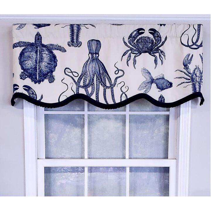 RLF Home Modern Design Classic Aquarium Provance Style Window Valance 50" x 17" Navy