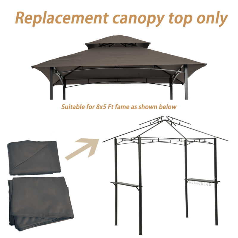 8x5FT Grill Gazebo Replacement Canopy, Double Tiered Bbq Tent Roof Top Cover