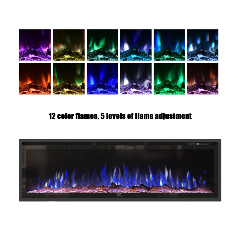 60 in. Recessed Wall-Mounted Freestanding Multifunction Electric Fireplace