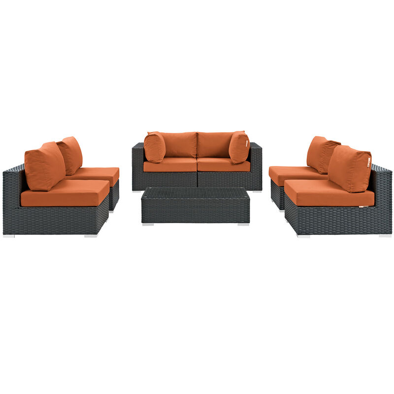 Sojourn 7 Piece Outdoor Patio Sunbrella Sectional Set - Canvas Tuscan