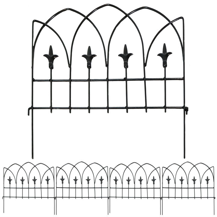 Sunnydaze 5-Piece Bayonne Steel Finial Garden Border Fencing - 8 ft - Black
