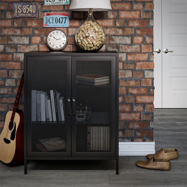 Shadwick 2 Door Metal Locker Storage Cabinet-Mesh Metal Doors