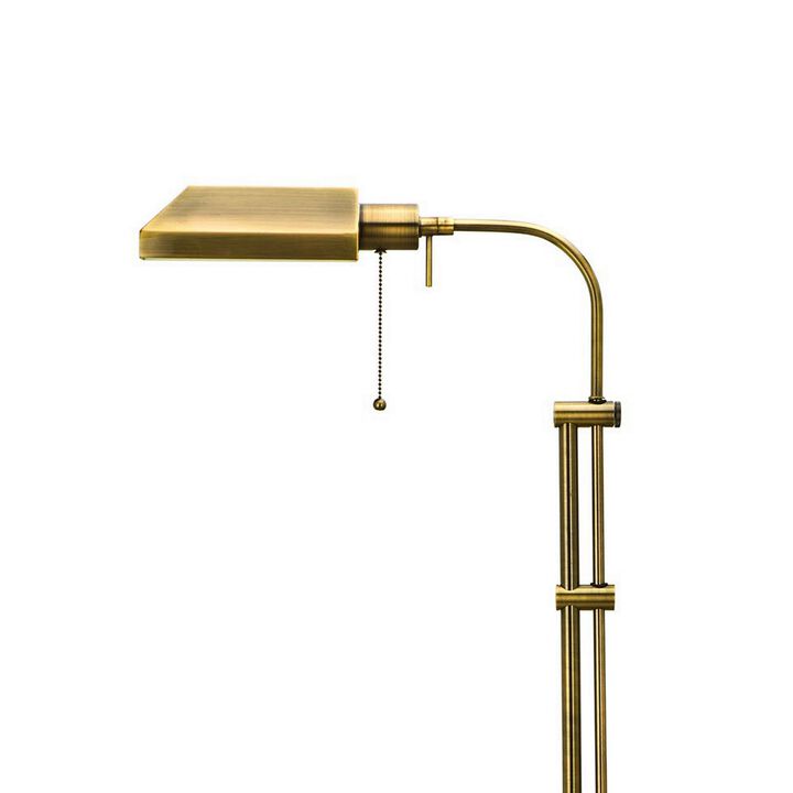 Metal Rectangular Floor Lamp with Adjustable Pole, Gold-Benzara