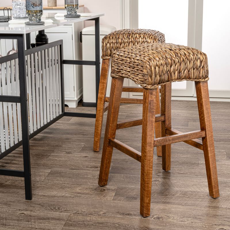Maui Rustic Bohemian Hyacinth/Wood Backless Bar Stool