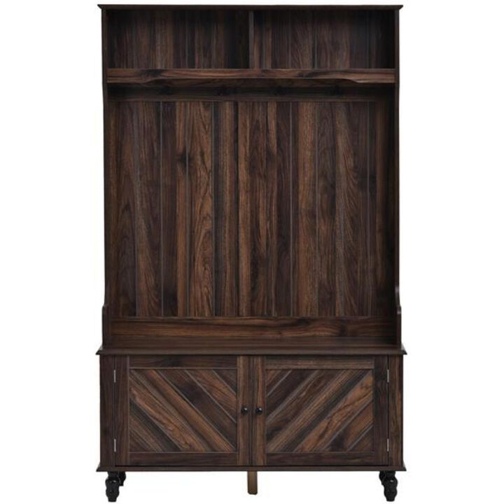 Entryway Hall Tree with Storage Bench & 4 Coat Hooks For Home's Mudroom