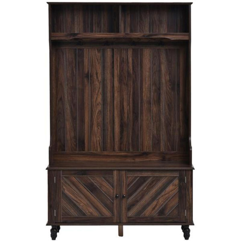 Entryway Hall Tree with Storage Bench & 4 Coat Hooks For Home's Mudroom
