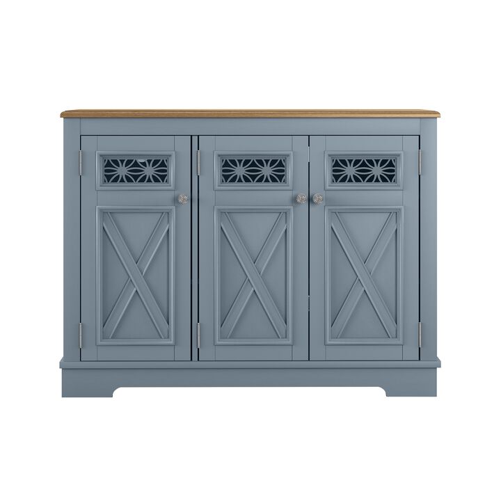 FESTIVO 44.5" Farmhouse Sideboard Buffet Cabinet with 3 Patterned Glass Doors