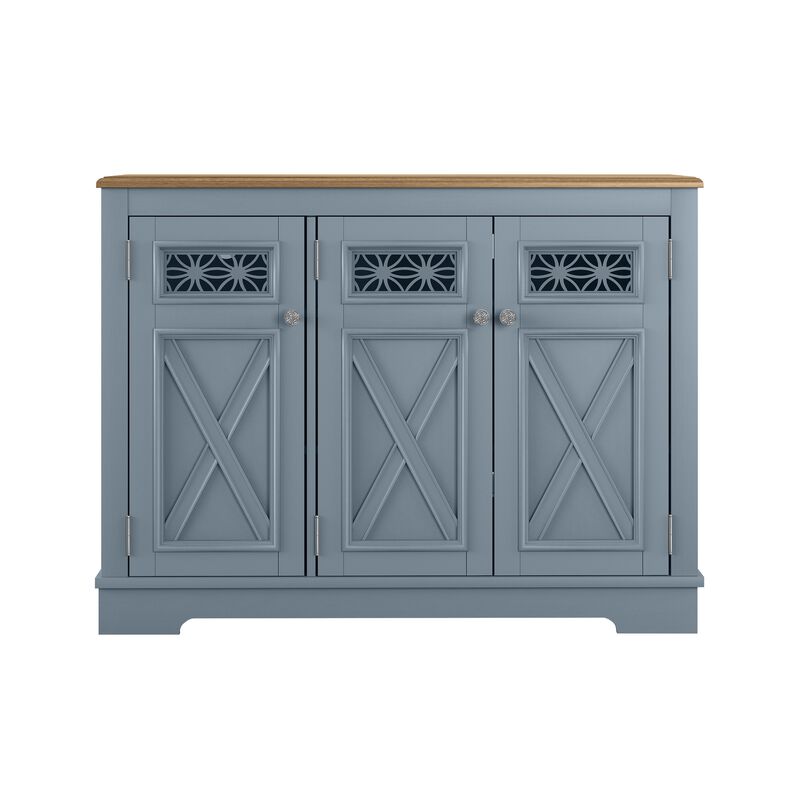FESTIVO 44.5" Farmhouse Sideboard Buffet Cabinet with 3 Patterned Glass Doors