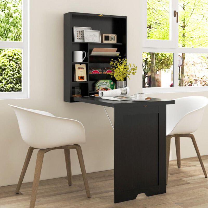 Wall-Mounted Fold-Out Convertible Floating Desk Space Saver