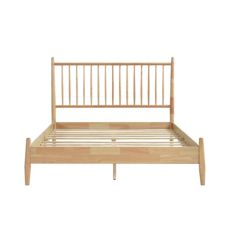 Lika Queen Size Platform Bed, Vertical Slatted Headboard, Natural Brown - Benzara