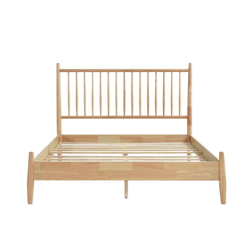 Lika Queen Size Platform Bed, Vertical Slatted Headboard, Natural Brown - Benzara