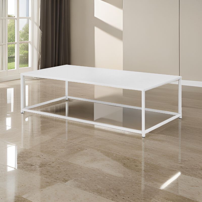 Eme 48 Inch  Coffee Table, Rectangular Tabletop, Modern White Metal Frame - Benzara