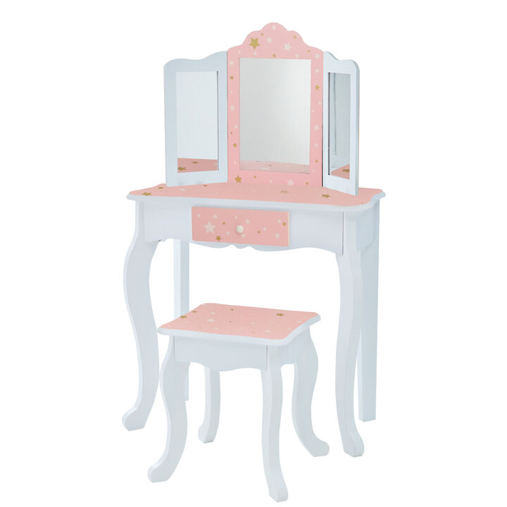 Fantasy Fields - Fashion Twinkle Star Prints Gisele Play Vanity Set - Pink / White