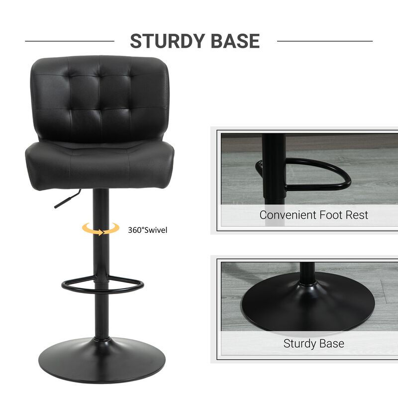 Black Bar Seating: Set of 2 Adjustable Stools with Padded Cushions