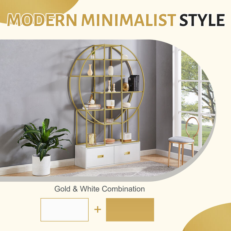 Merax Gold Frame Round Office Bookcase Bookshelf