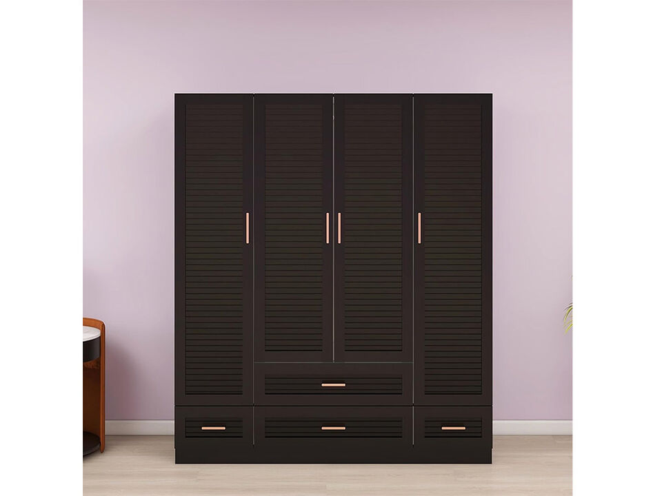 Wooden Armoire Wardrobe Closet,Tall Cabinet with 4 Doors, 4 Drawers, Hanging Rods and Shelves for Bedroom Armoire Storage,Black