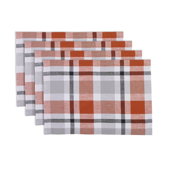 Solino Home 100% Pure Linen 14 x 19 Inch Placemats Set of 4 | Fall Buffalo Check