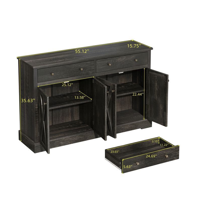 Merax Sideboard Cabinet with 2 Drawers and 4 Doors