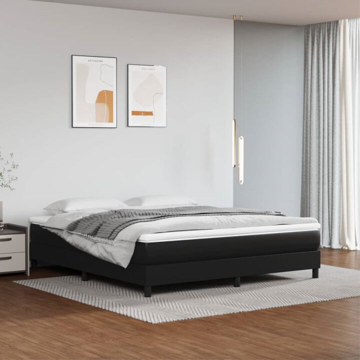 vidaXL King Size Box Spring Bed Frame - Modern Faux Leather in Black - Durable Engineered Wood and Plywood Construction - Fits 76"x79.9" Mattress