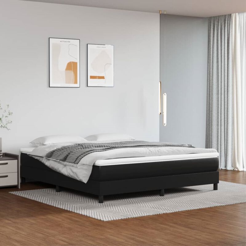 vidaXL King Size Box Spring Bed Frame - Modern Faux Leather in Black - Durable Engineered Wood and Plywood Construction - Fits 76"x79.9" Mattress