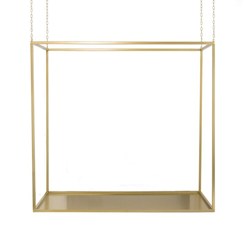 47 Inch Plant Stand with 4 Adjustable Chains, Floating Effect, Iron, Gold - Benzara