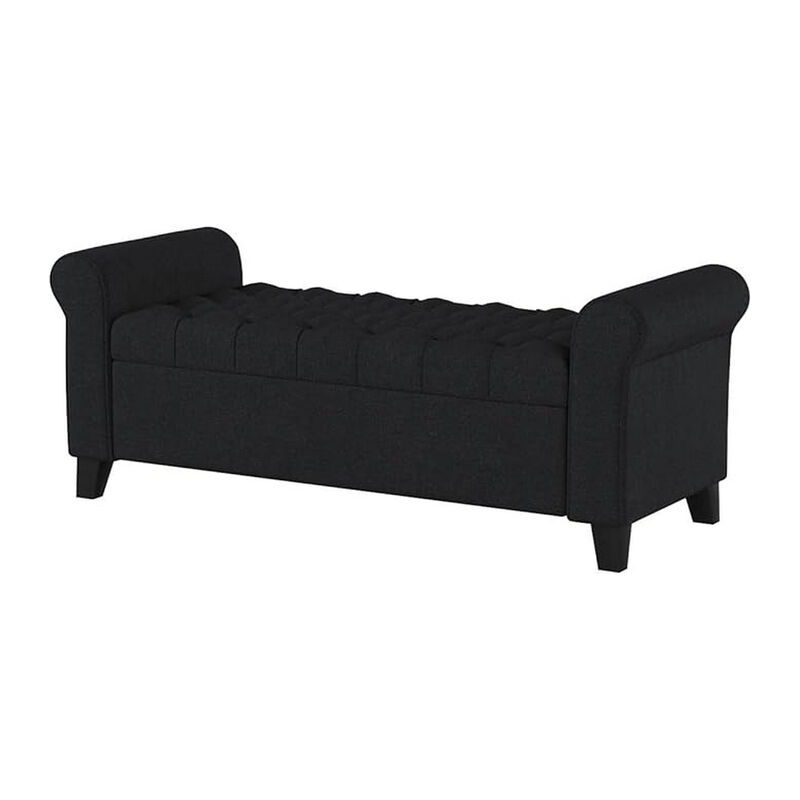 Shawn Storage Bench with Rolled Arms, 50 Inch Button Tufted Dark Gray  - Benzara