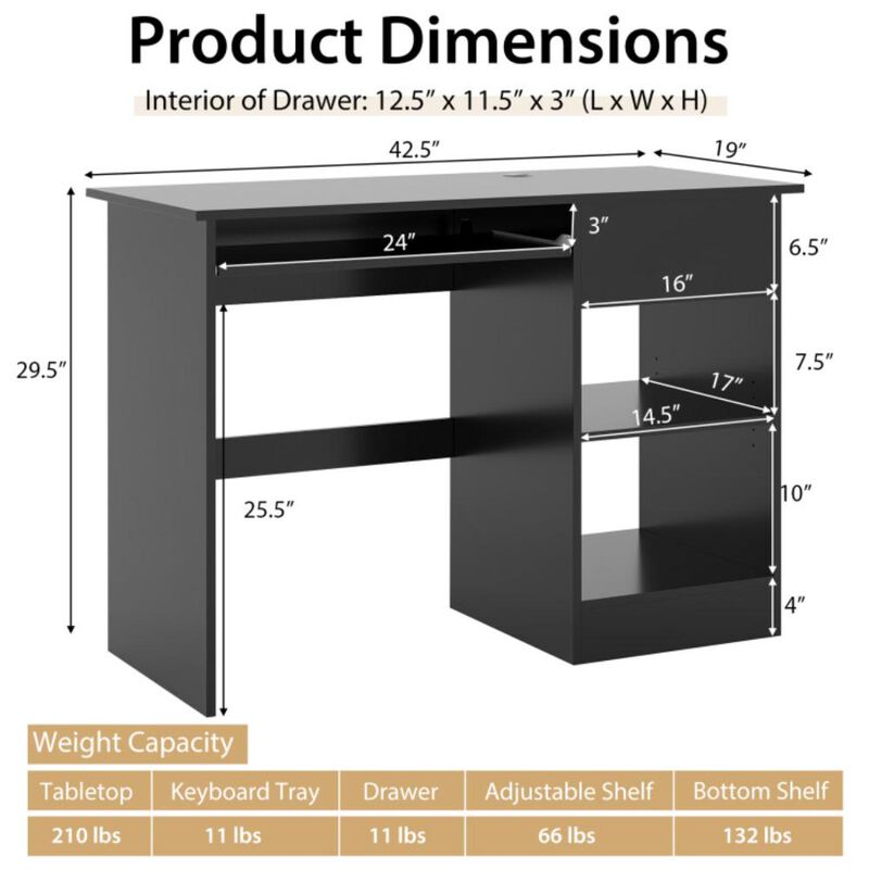 Hivvago Wooden Computer Desk with CPU Stand
